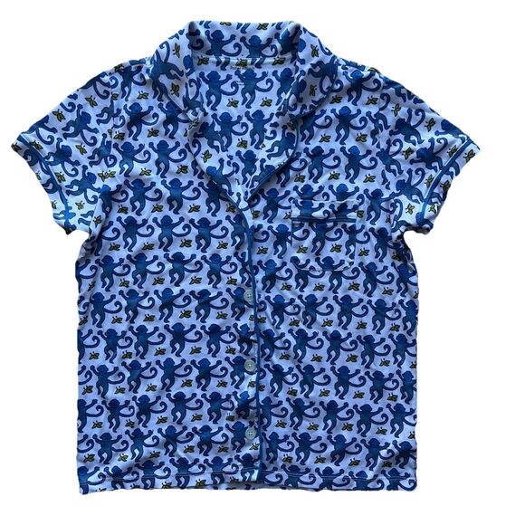 Roller Rabbit Short Sleeve Button Down Monkey Pajama Shirt Cotton Sleepwear Top - Picture 3 of 11